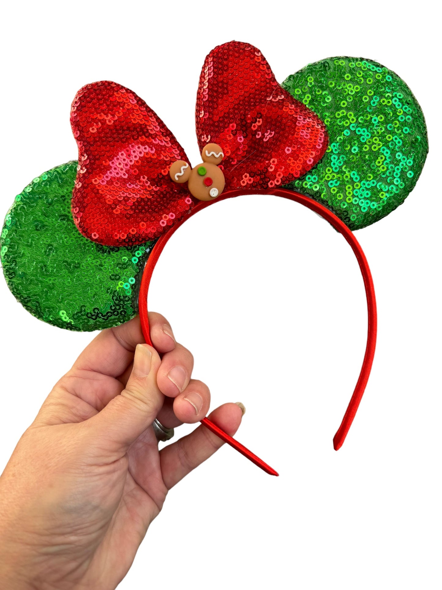 Gingerbread Unicorn Mouse Ears Headband - Red Christmas Holiday Headband