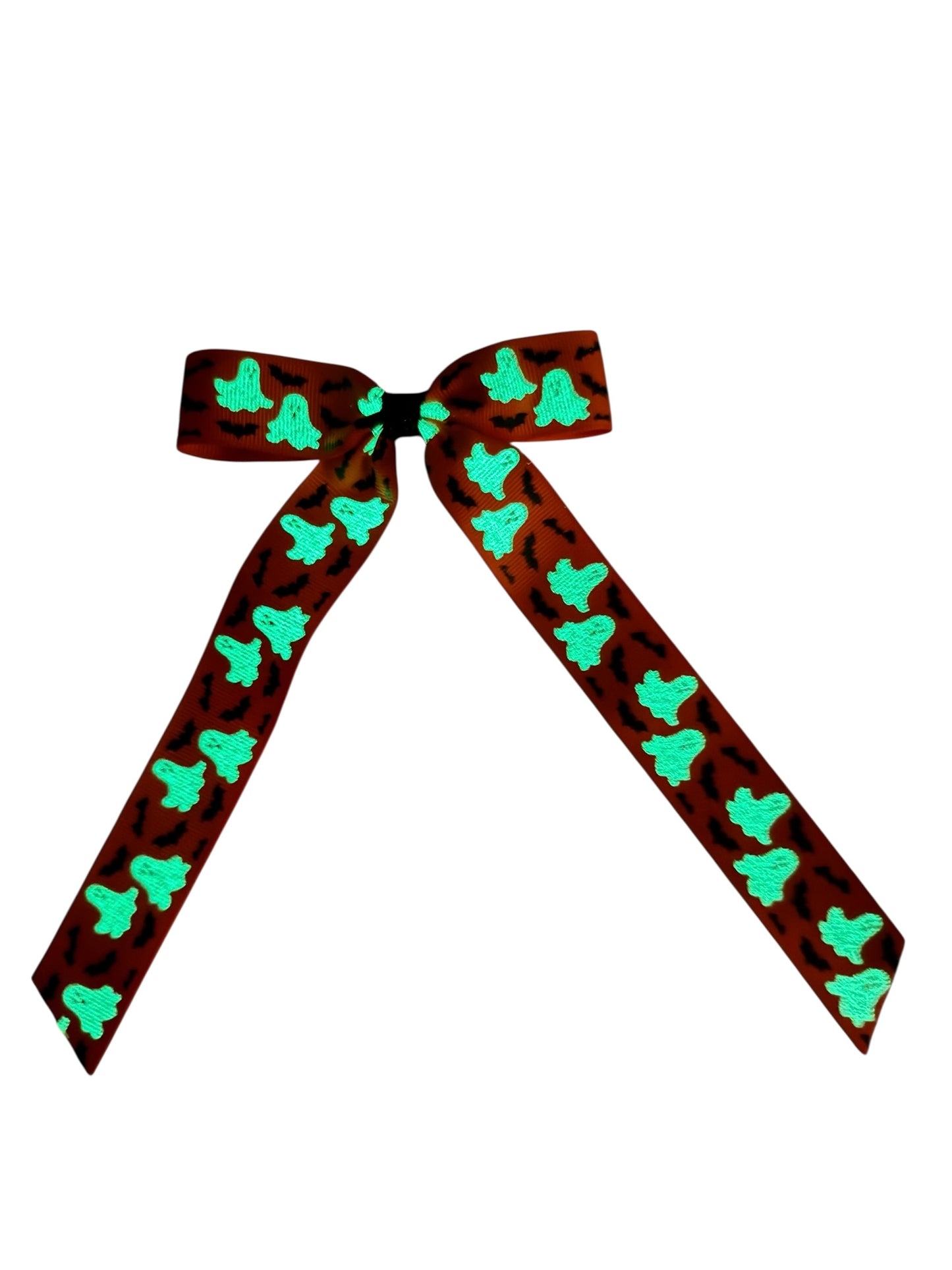 Glow-in-the-Dark Ghost Ribbon Hair Bow – Halloween Hair Accessories for Kids