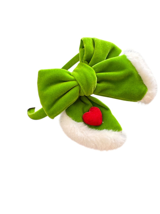 Grinch Headband- Grinch Green & Red Heart Headband