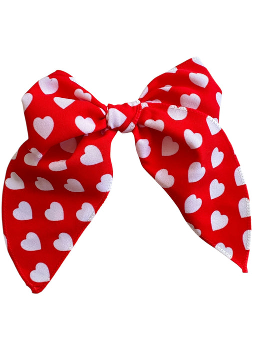 Red and White Hearts Hair Bows - Valentine's Day Hair Bows for Girls