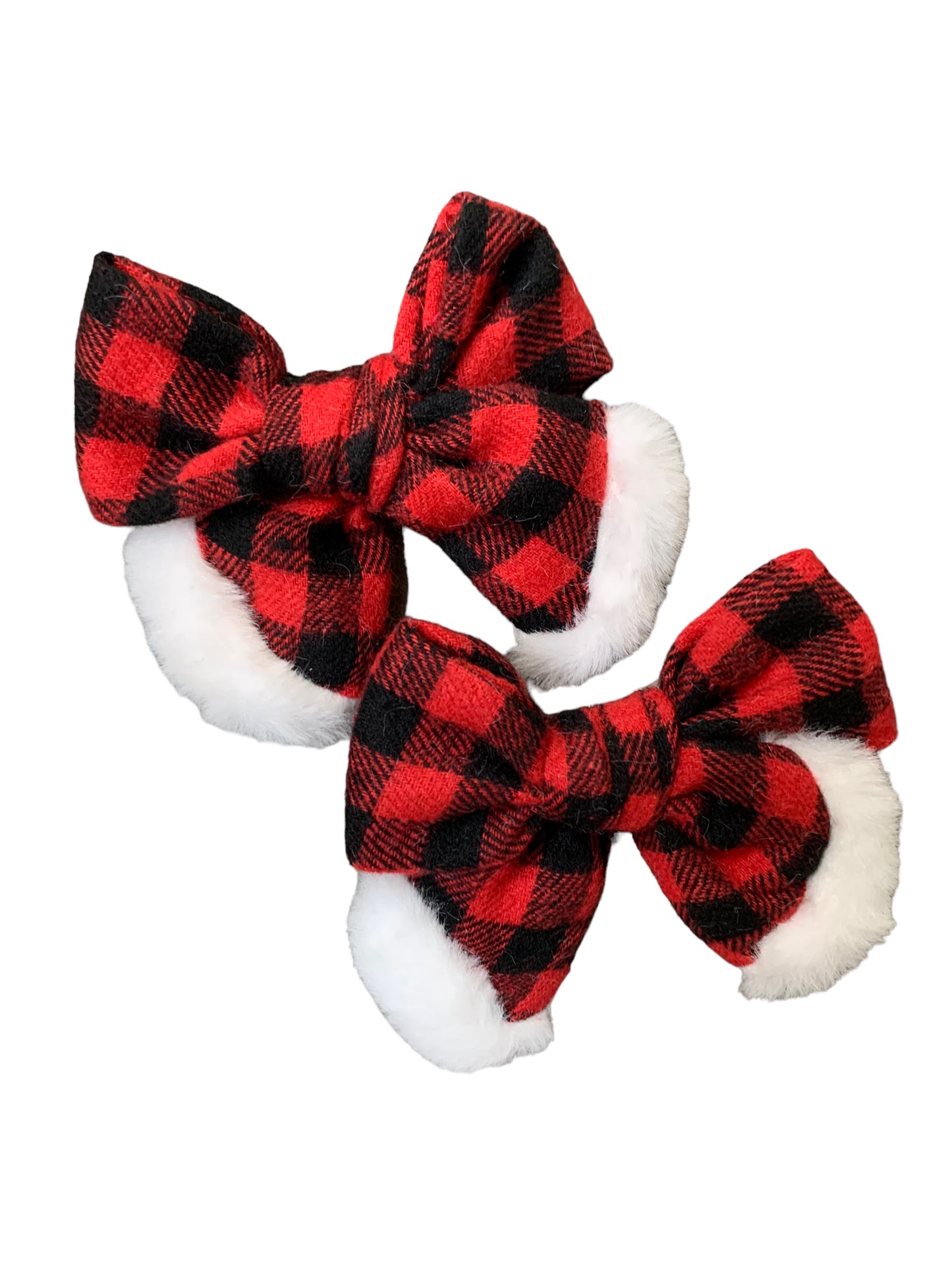 Buffalo Plaid Santa Bow - Red Velvet Christmas Hair Bow for Girls & Babies