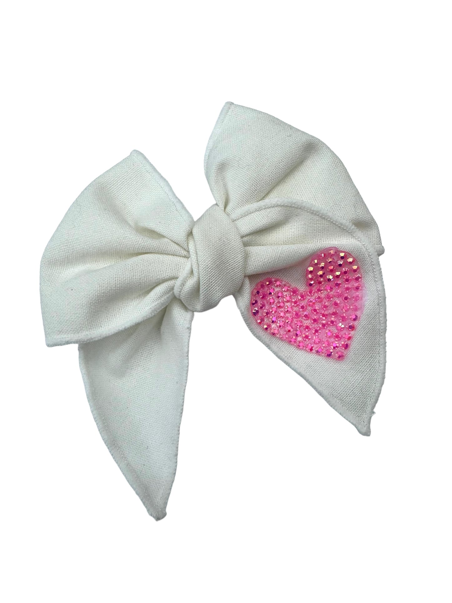 *Linen Pearl Heart Hair Bows
