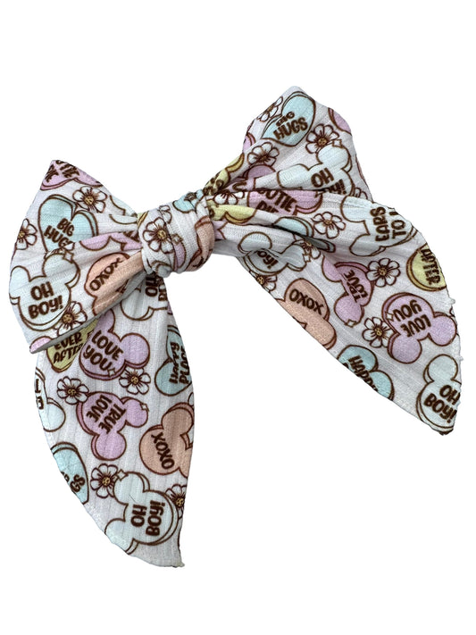 Mouse Conversation Hearts Hair Bow - Valentine's Day Hair Bow for Girls