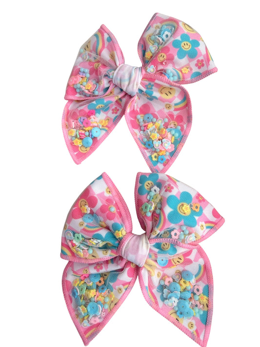 Smiling Daisy Shaker Hair Bow – Floral Confetti Alligator Clip for Girls