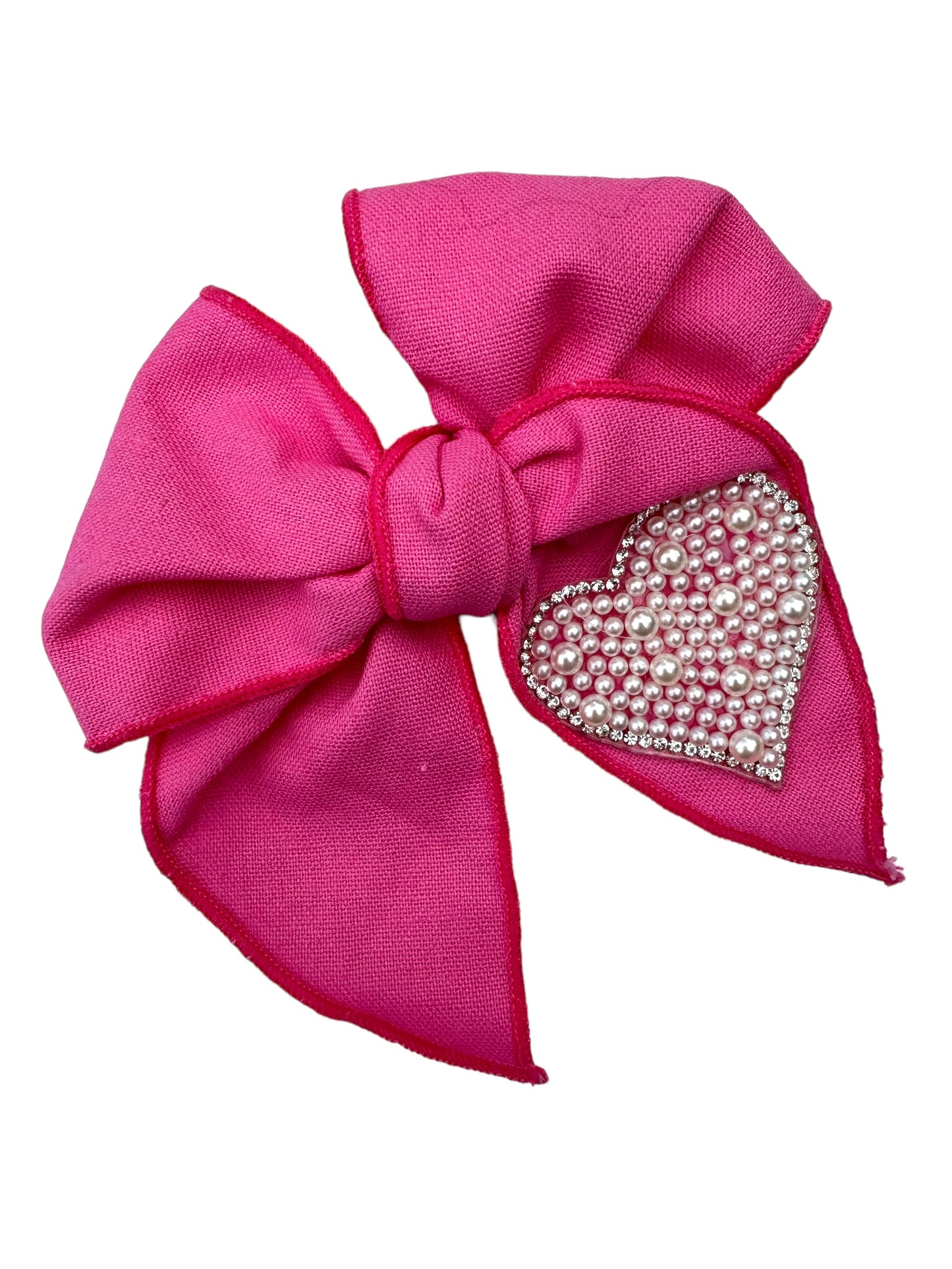 *Linen Pearl Heart Hair Bows