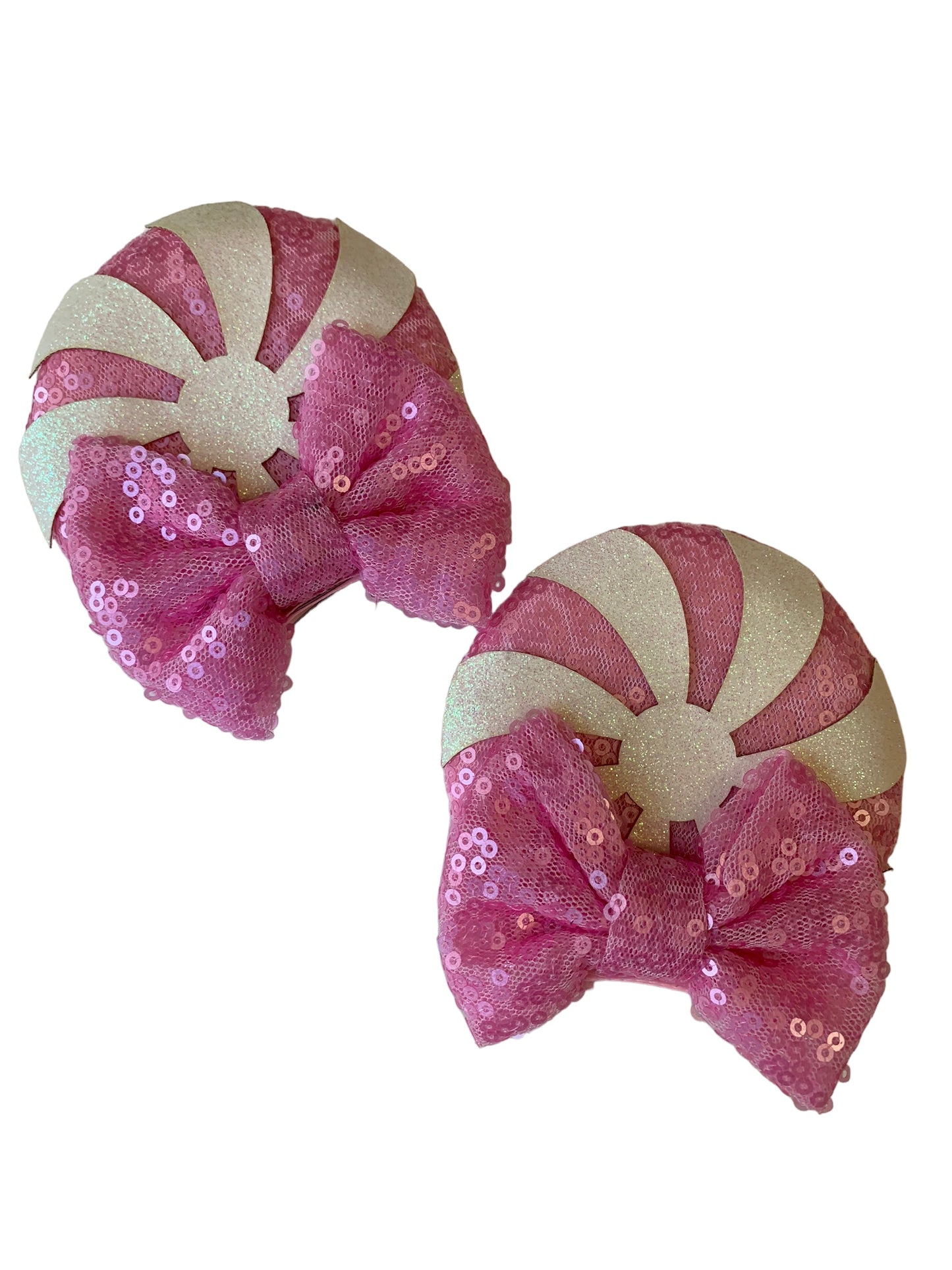 Pink Christmas Mouse Ear Clips - Holiday Mouse Ear Pigtail Clips for Girls