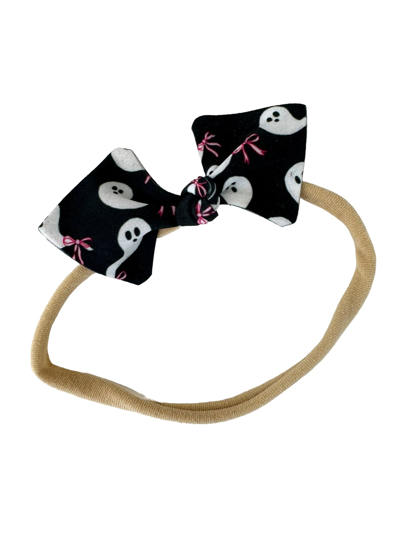 ghost mini bows on a nylon headband for babies
