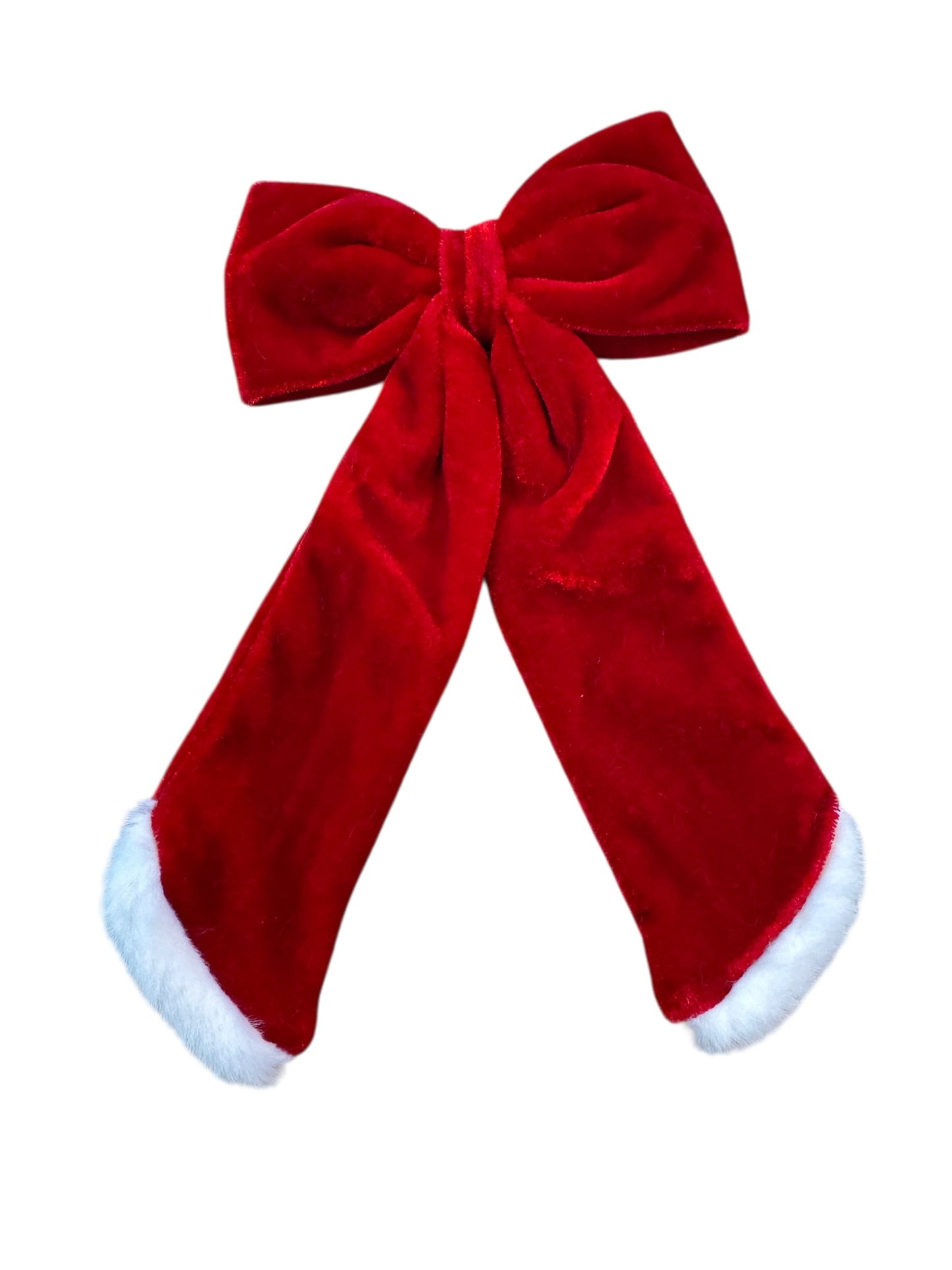 Red Velvet Santa Hair Bow with White Fur Trim - Christmas Hair Accessory