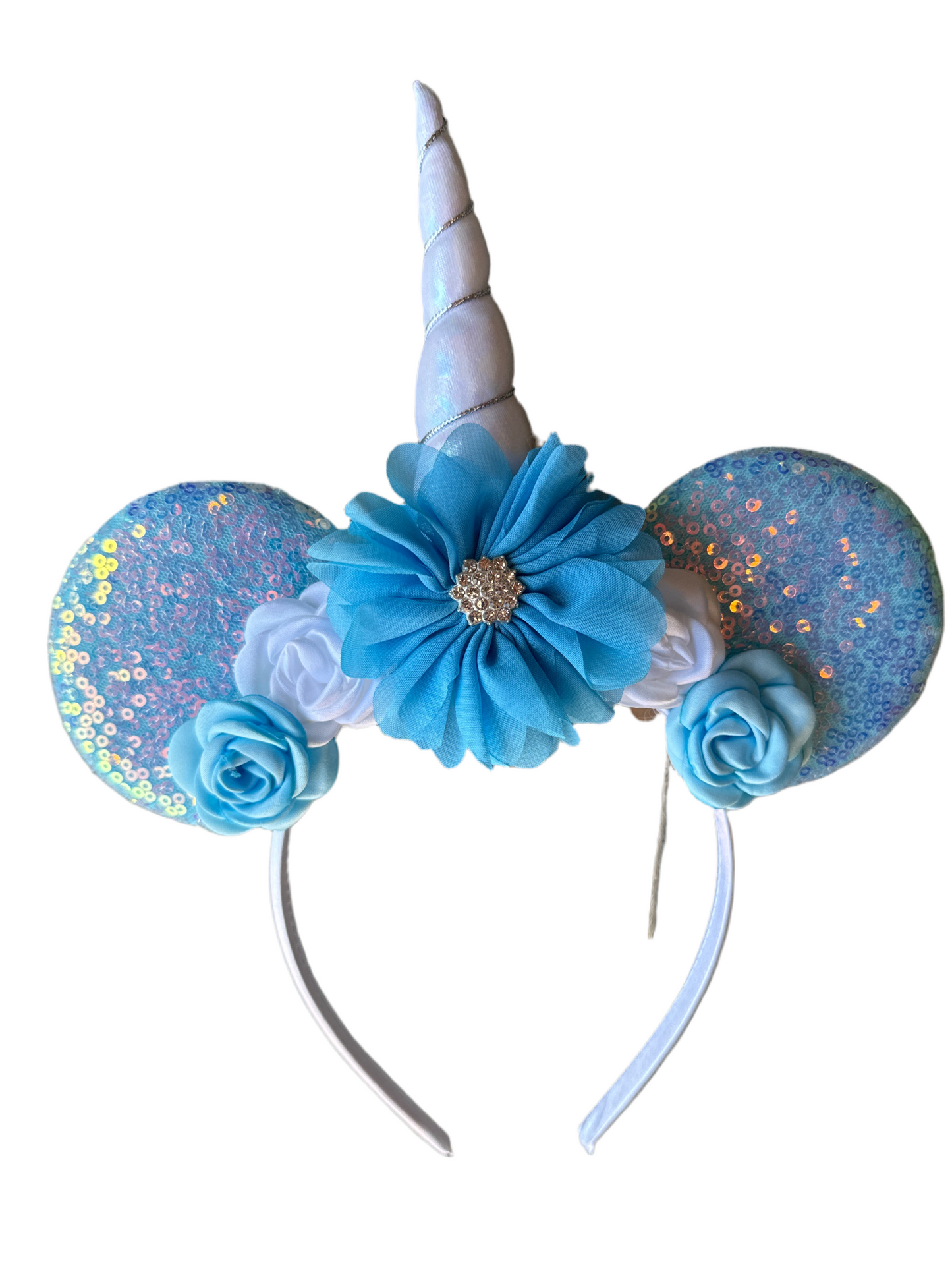 Snowflake Unicorn Mouse Ears Headband - Iridescent Blue Mouse Ears for Girls