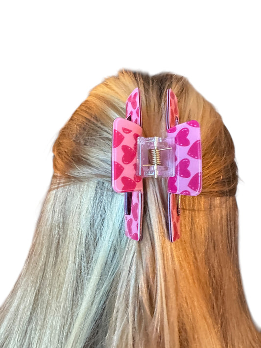 Pink and Red Heart Claw Clip for Girls and Women
