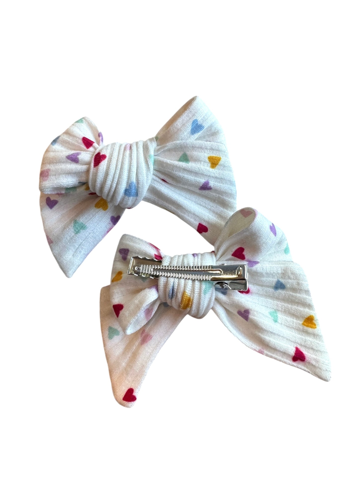 Rainbow Hearts Hair Bow - Valentine's Day Hair Bow for Girls