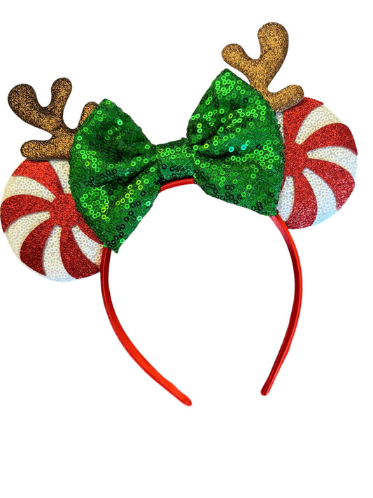 Reindeer Mouse Ear Headband - Red Swirl Christmas Mouse Ears for Kids & Adults