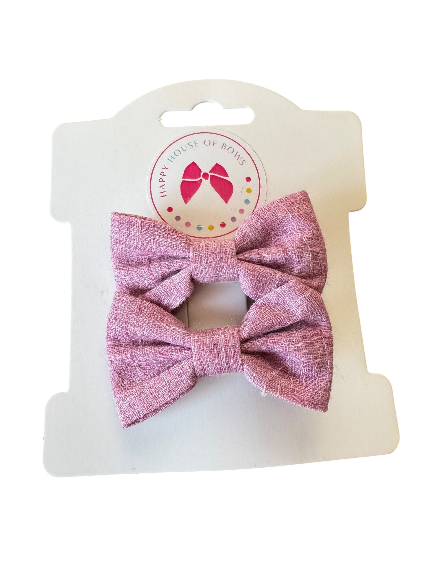 Mini Pink Linen Baby Hair Clips – Neutral Everyday Baby Bows for Infants & Toddlers
