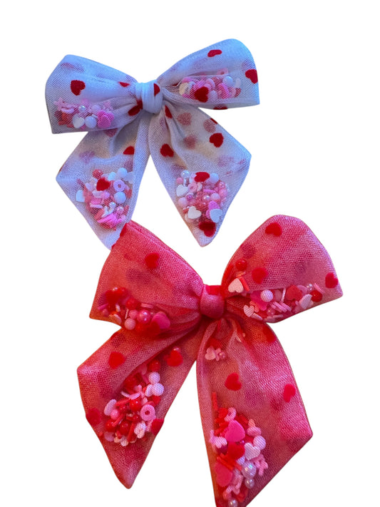 Red & White Shaker Hair Bows - Confetti Bows for Girls