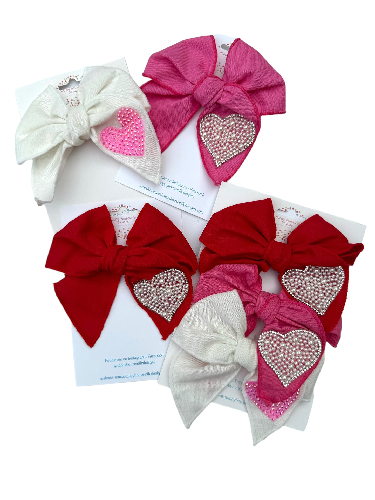 *Linen Pearl Heart Hair Bows