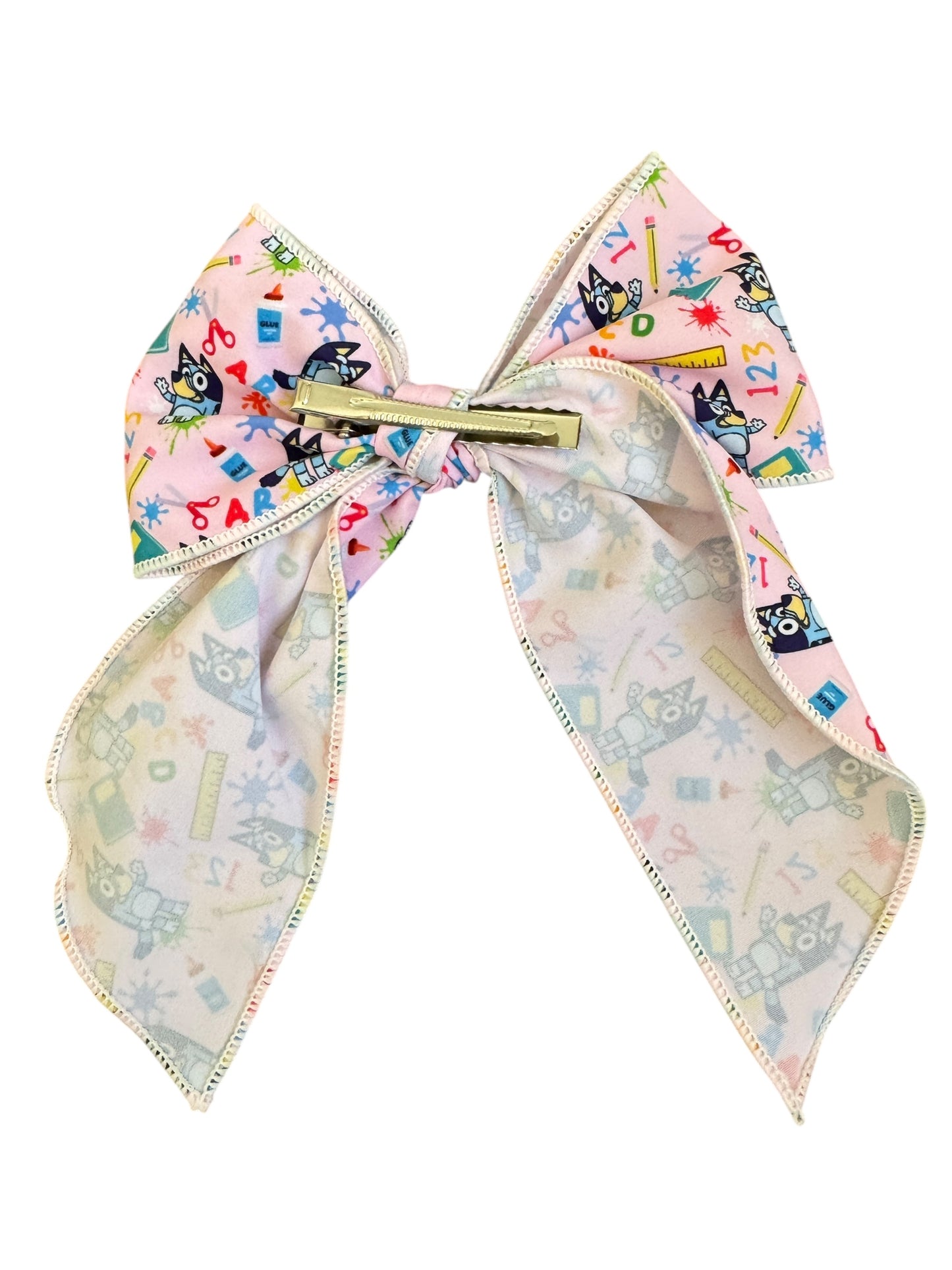 Blue Dog School Hair Bow for Girls
