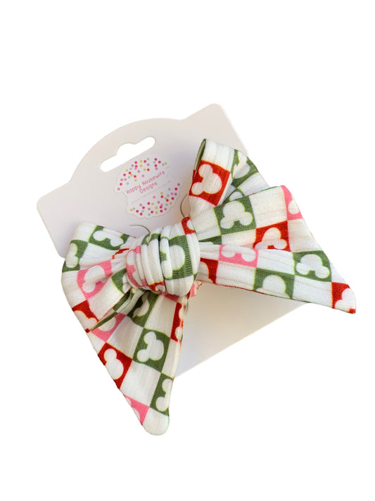 Red Checkered Mouse Hair Bow