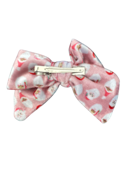 Pink Velvet Santa Hair Bows - Christmas Holiday Clips & Headbands