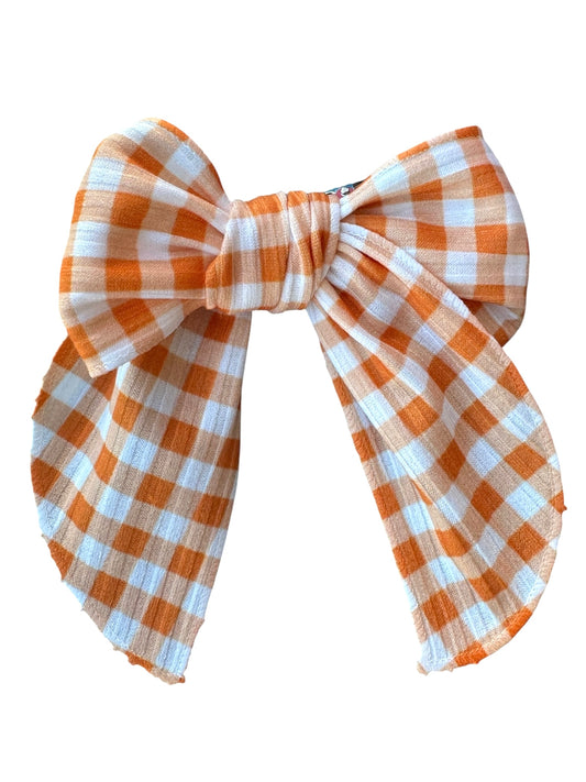 Orange Gingham Hair Bow | Halloween Bows for Kids & Toddlers