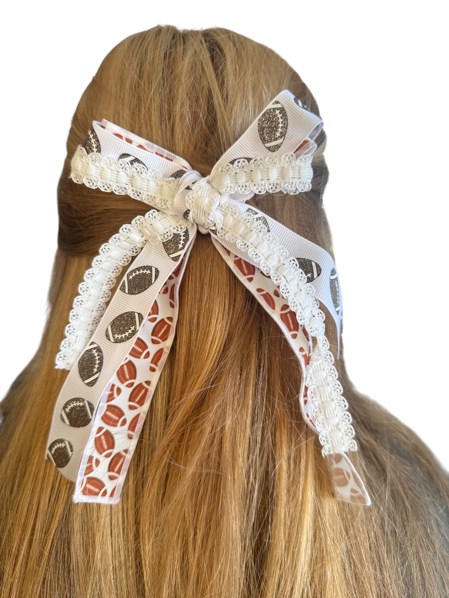Football Hair Clip for Game Day – Ribbon Bow with Alligator Clip