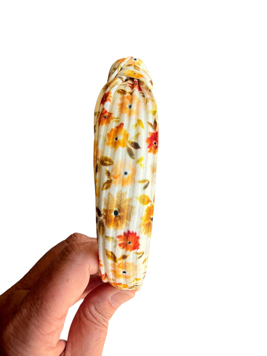 Fall Floral Print Knotted Headband for Girls – Autumn Fabric Headband