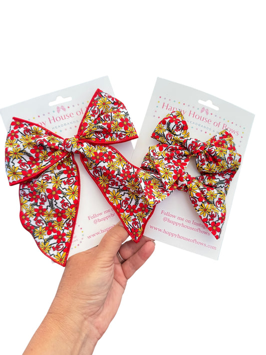 KC Chiefs Hair Bows – Floral Hair Bows for Game Day