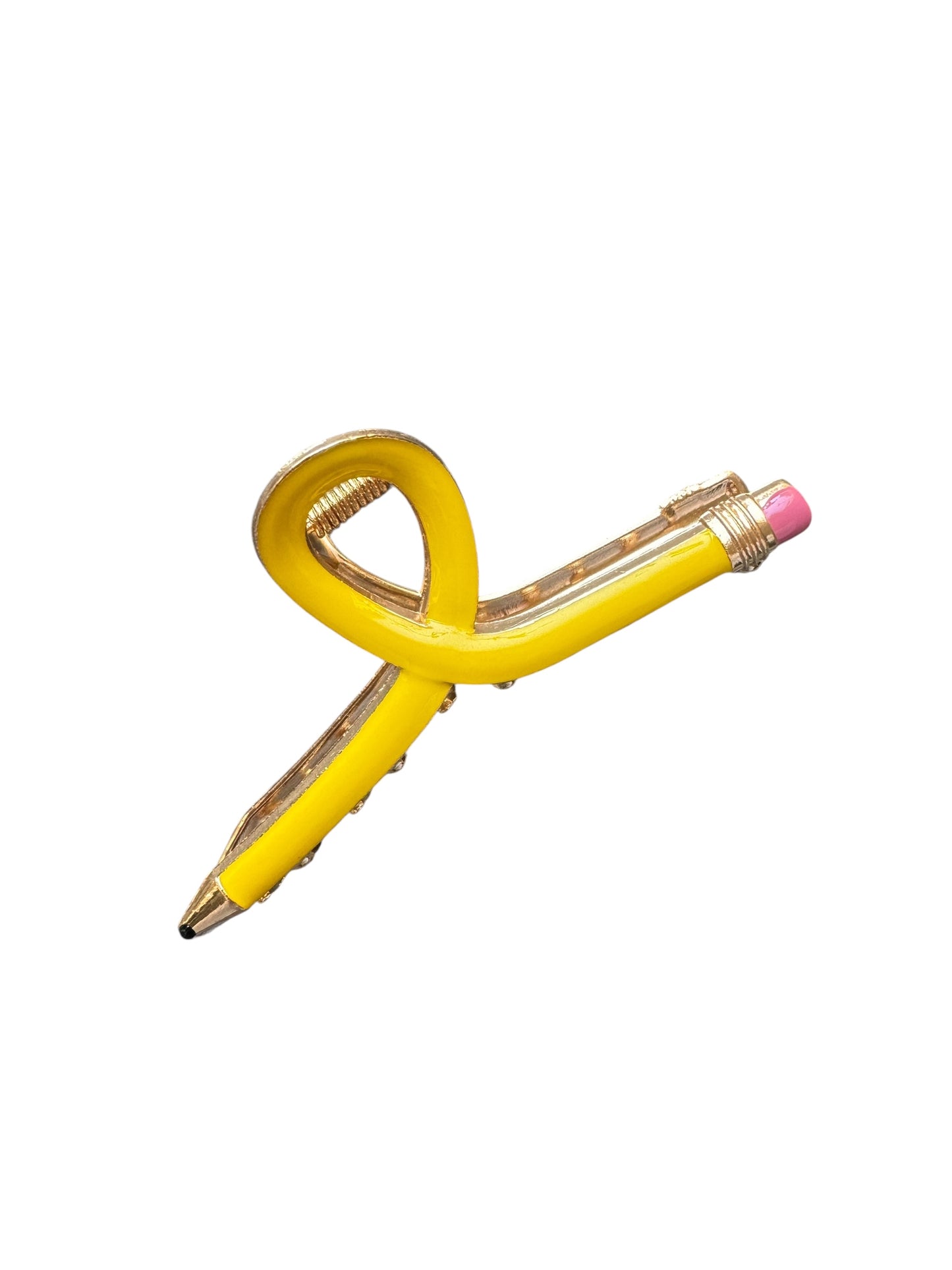 Yellow pencil claw clip with a unique design