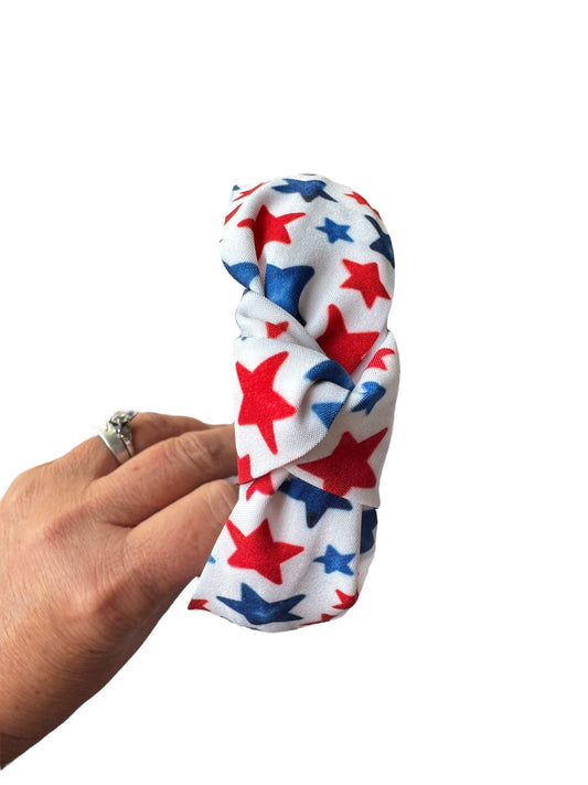 Red & Blue Stars Tie Knot Headband – Patriotic 4th of July Headband for Girls & Women