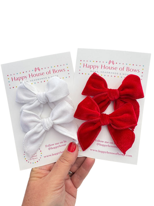 Velvet Pigtail Sets - Red & White Small Sailor Bows