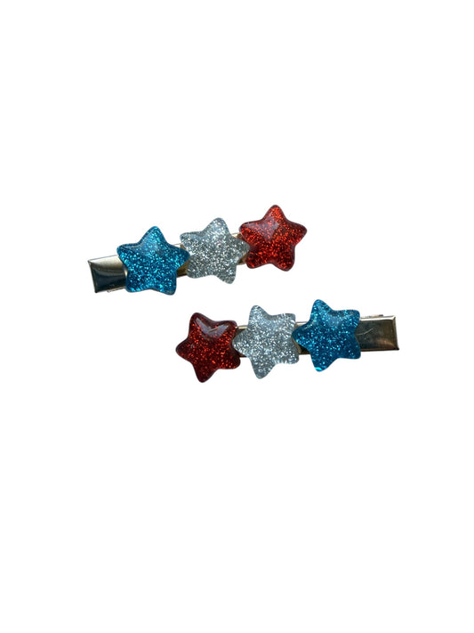 Patriotic Resin Stars Alligator Clips for Girls – Red, White & Blue 4th of July Hair Accessories (Set of 2)
