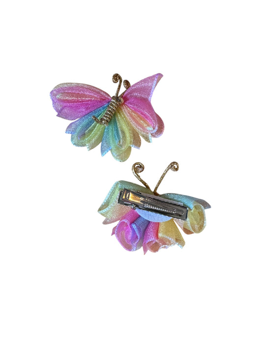 Pastel Butterfly Hair Clips for Girls | Tulle Butterfly Bow Clips | Single or Pigtail Set