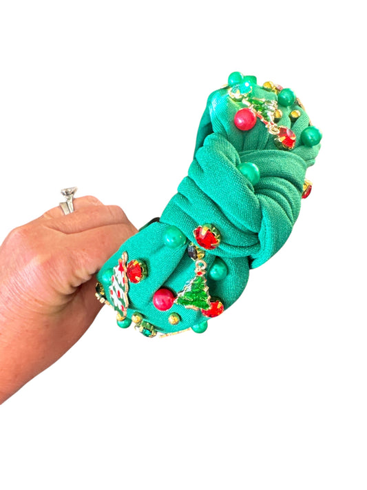 Rhinestone Christmas Tree Holiday Headband - Festive Holiday Hair Accessories for Girls & Women