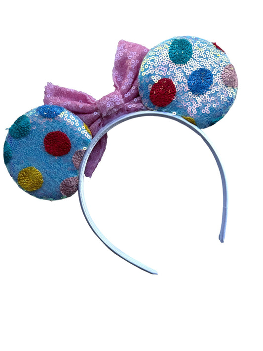 Blue Polka Dot Mouse Ear Headbands
