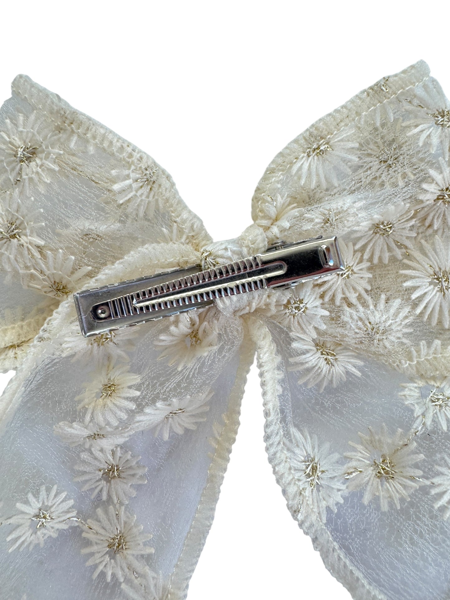 Daisy Lace Hair Bows for Girls – Large Floral Embroidered Bows with Alligator Clip