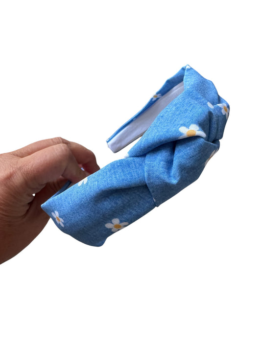 Denim Daisy Tie Knot Headband for Girls - Spring Headband