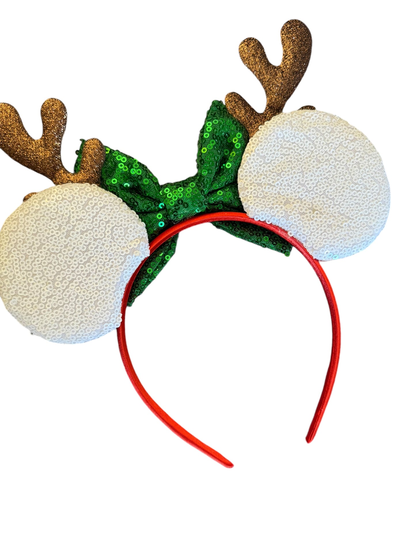 Reindeer Mouse Ear Headband - Red Swirl Christmas Mouse Ears for Kids & Adults
