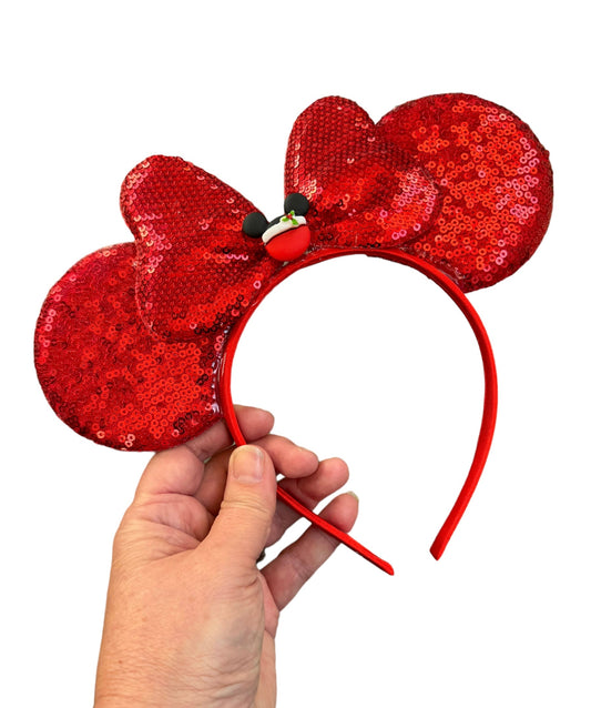 Santa Mouse Ear Headbands - Red Christmas Mouse Ears for Kids & Adults