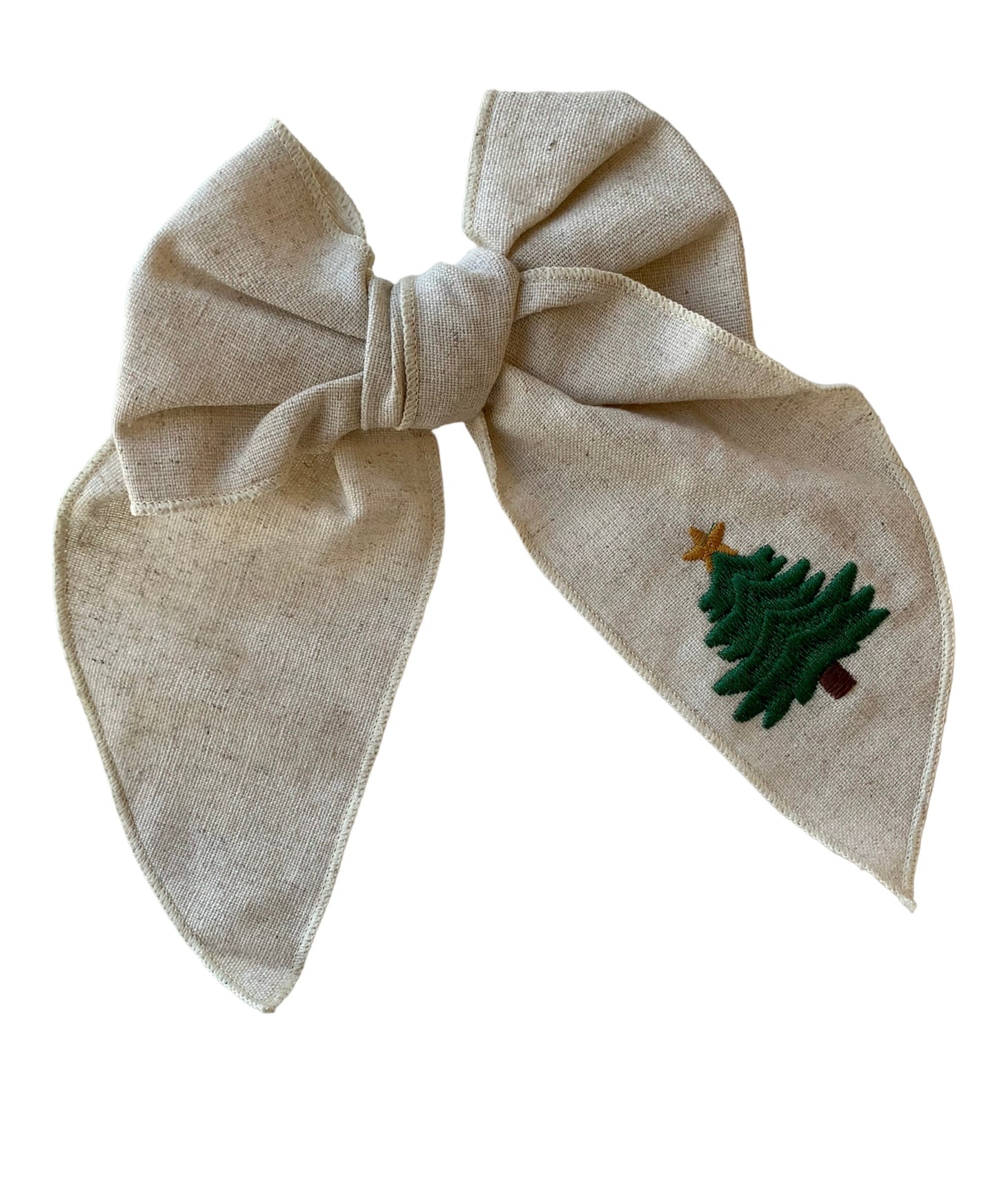 Linen Christmas Hair Bows with Embroidered Holiday Designs - Holiday Hair Bows for Girls and Women