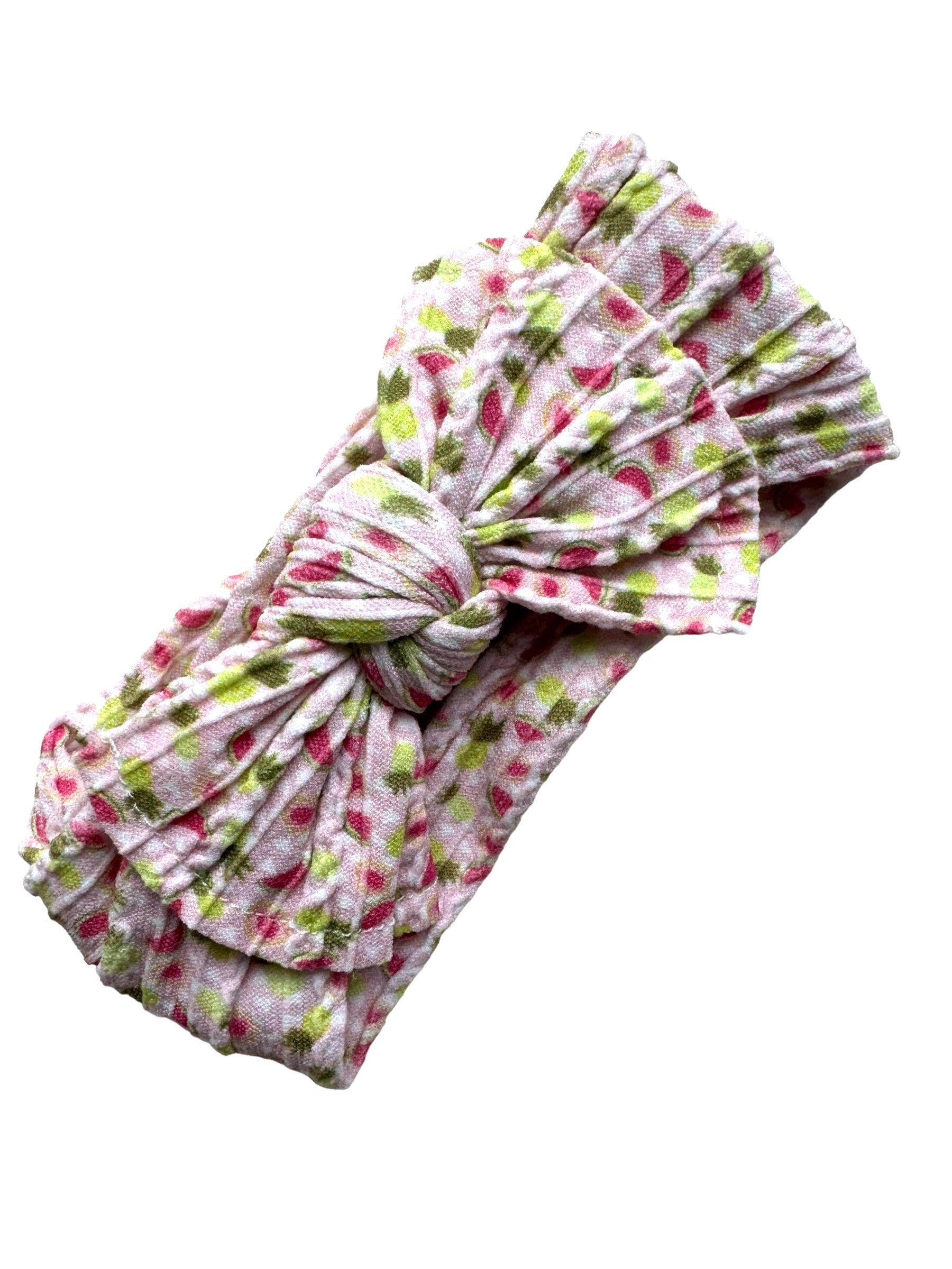 A watermelon  patterned nylon headband for babies with large bow