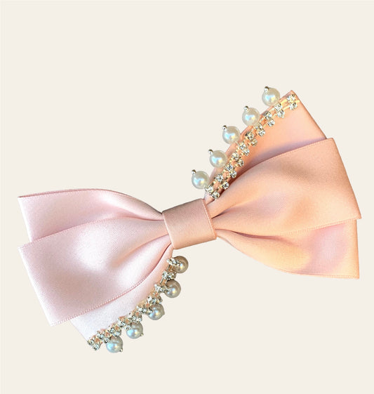pink satun and pearl hair clip