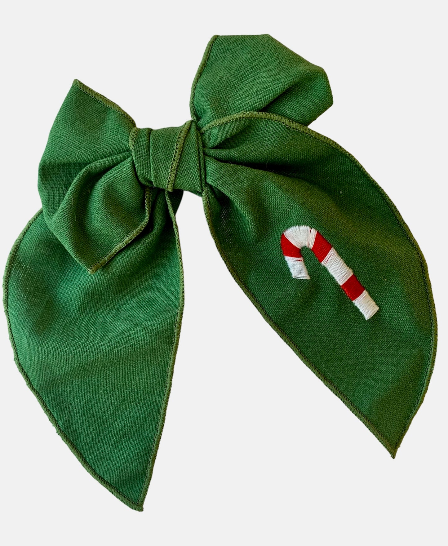 Linen Christmas Hair Bows with Embroidered Holiday Designs - Holiday Hair Bows for Girls and Women