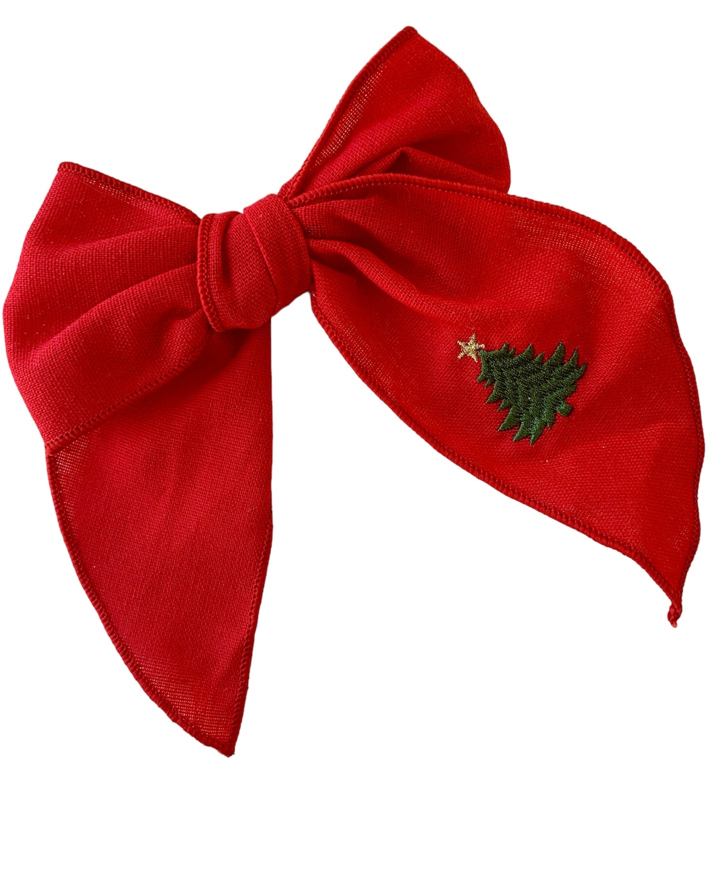 Linen Christmas Hair Bows with Embroidered Holiday Designs - Holiday Hair Bows for Girls and Women