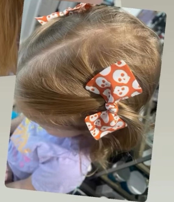 Mini Halloween Hair Bows – Baby Nylon Headbands & Pigtail Clips