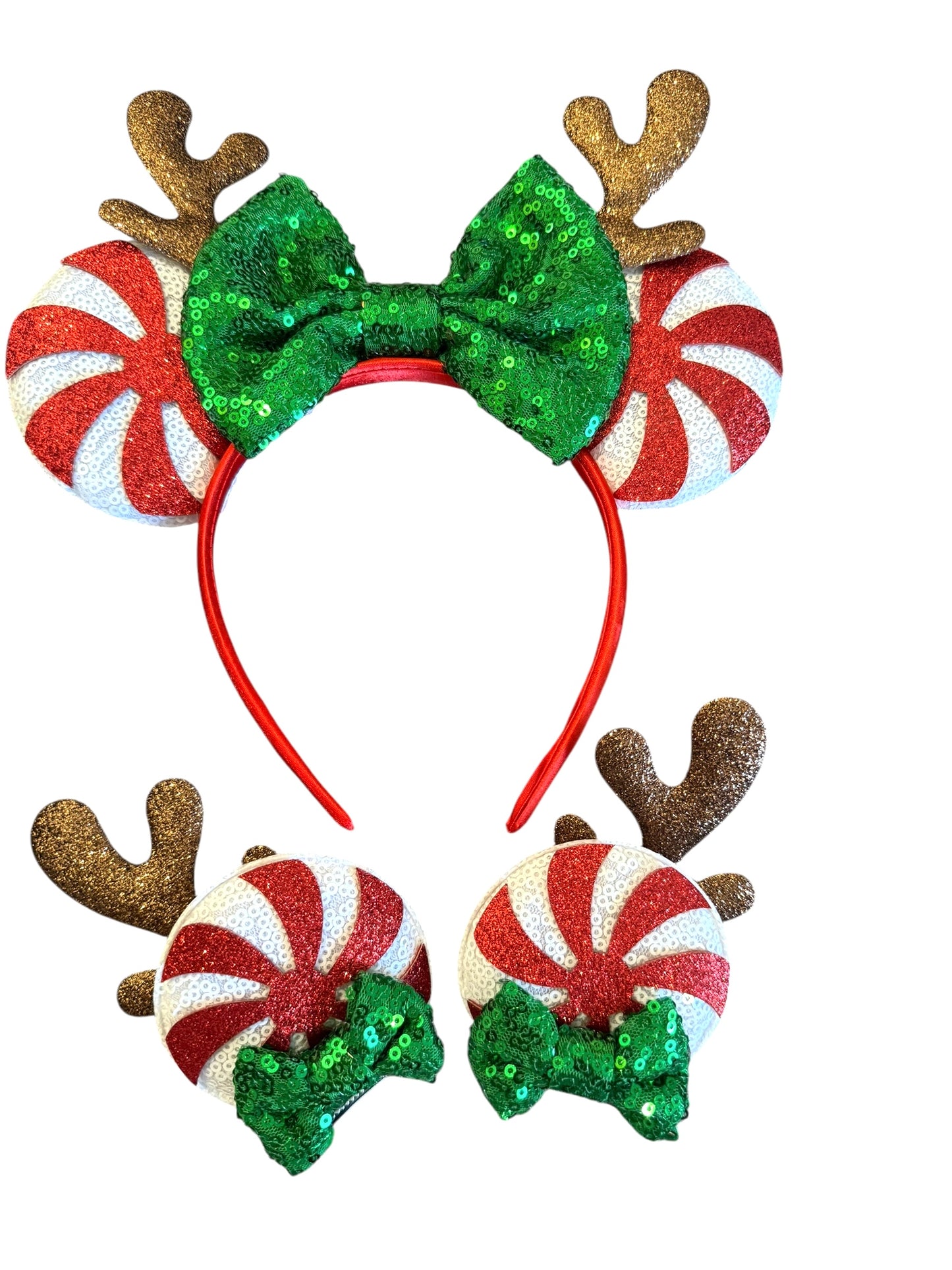 Christmas Reindeer Mouse Ear Hair Clips - Holiday Pigtail Clips for Girls