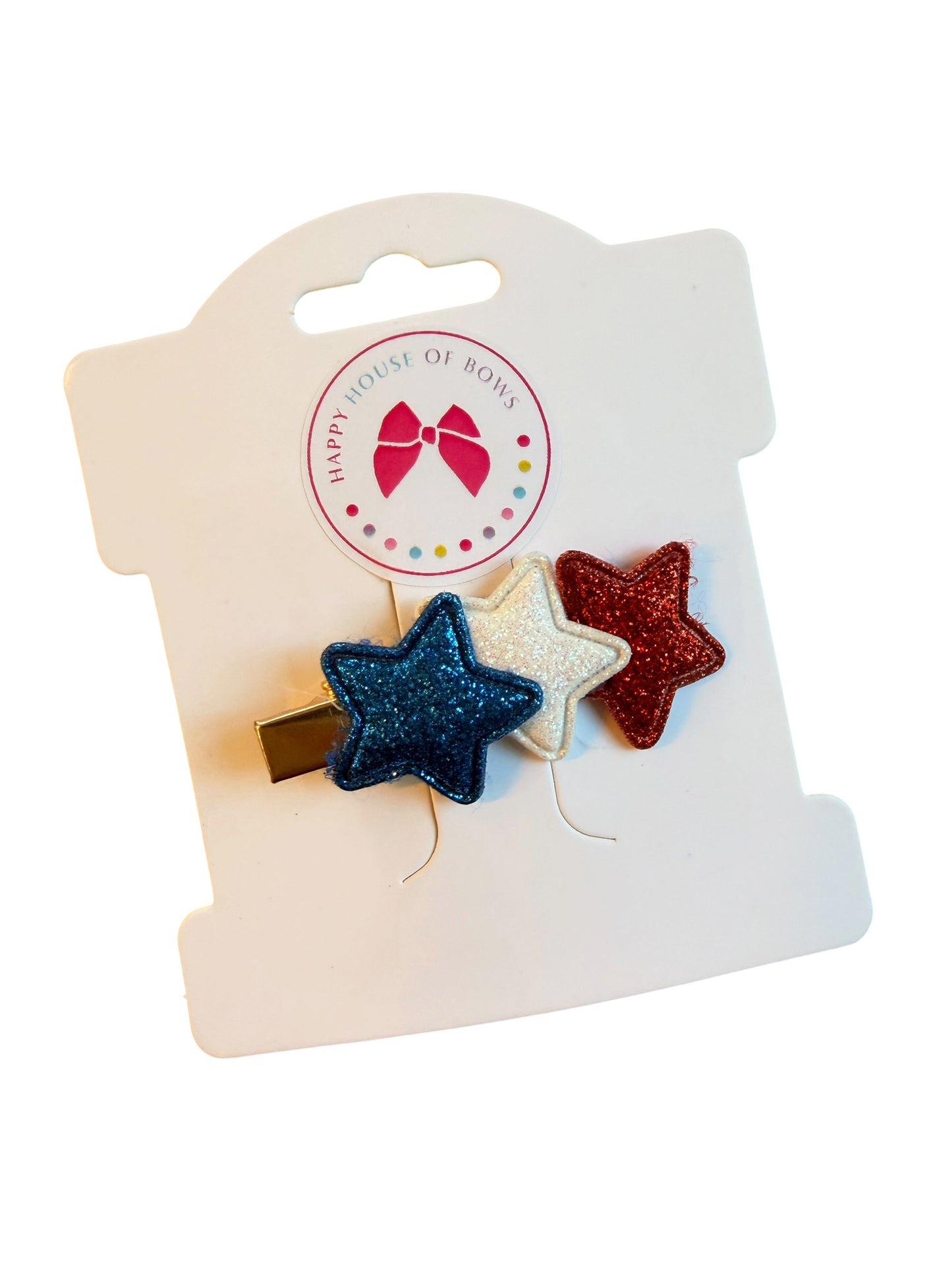 4th of July Glitter Star Hair Clips for Girls | Red, White & Blue