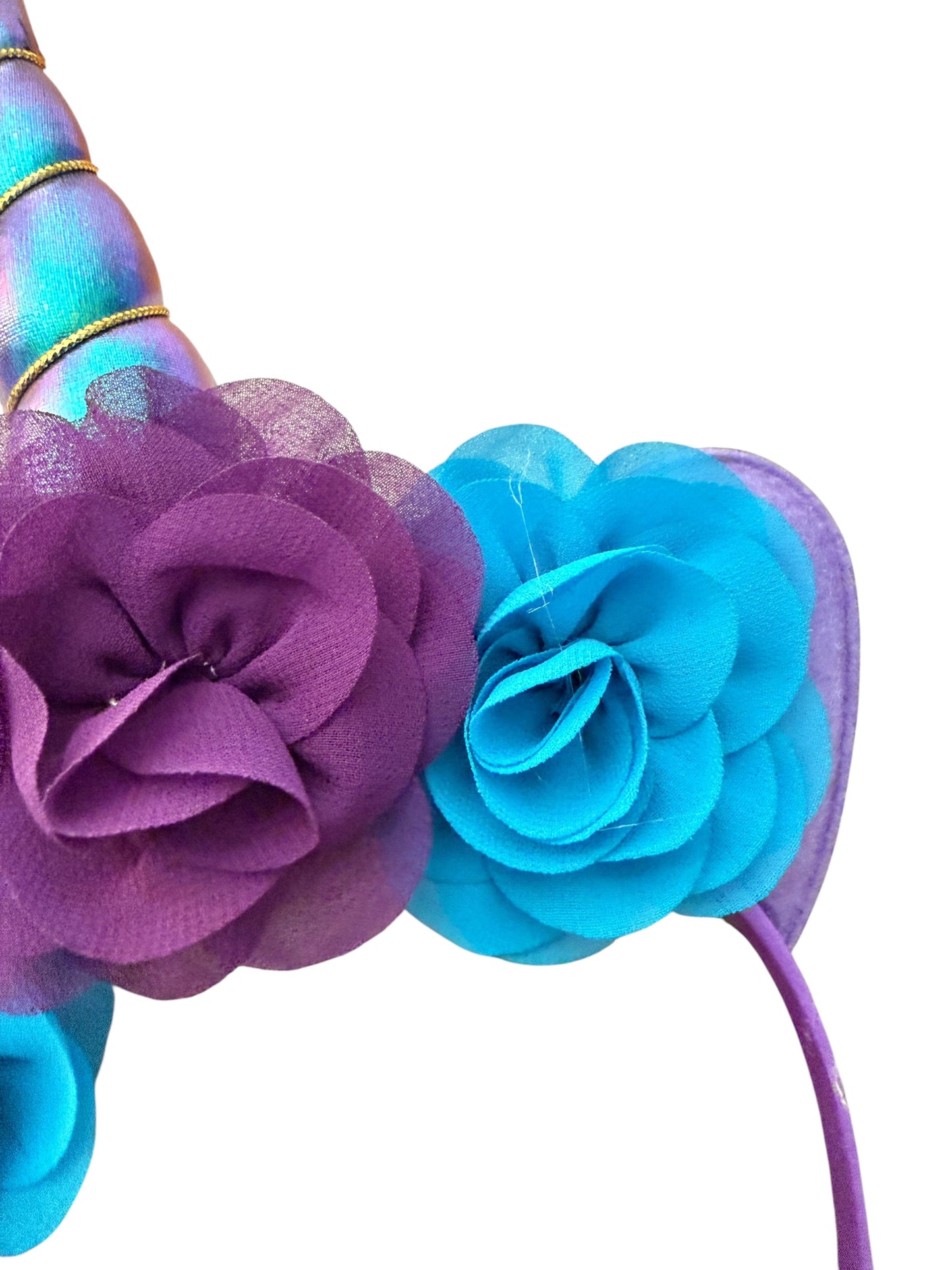 Girls' Purple Iridescent Unicorn Headband | Glitter Horn & Floral Hair Accessory