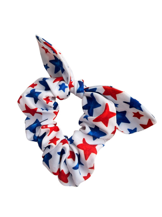 Red & Blue Stars Scrunchie – Patriotic 4th of July Scrunchie for Girls & Women