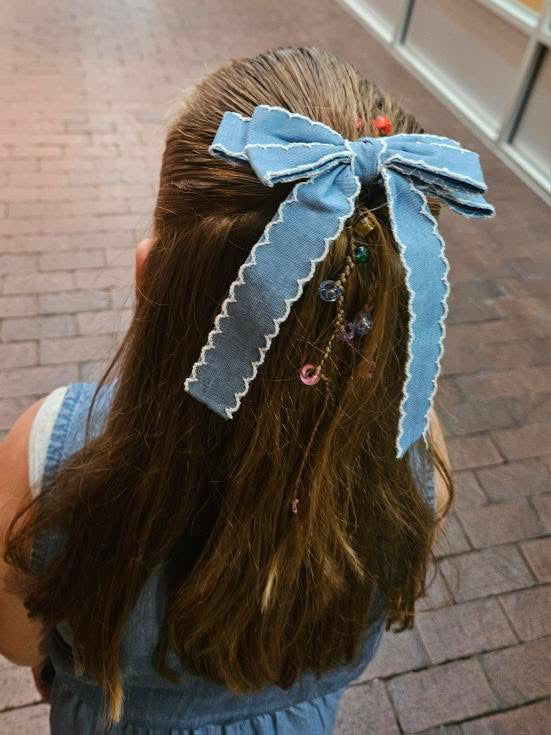 *Denim Long Tail Hair Bow