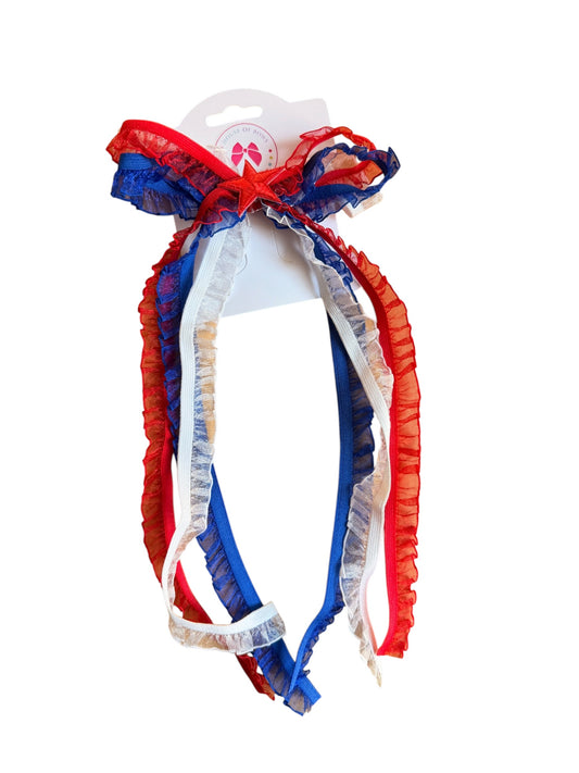 4th of July Messy Ribbon Bow Hair Clip – Red, White, & Blue Memorial Day Accessory