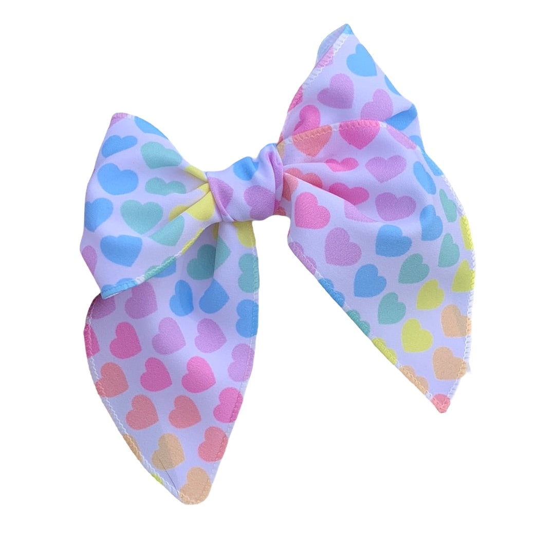 Pastel Heart Hair Bows - Valentine's Day Rainbow Hair Bows for Girls